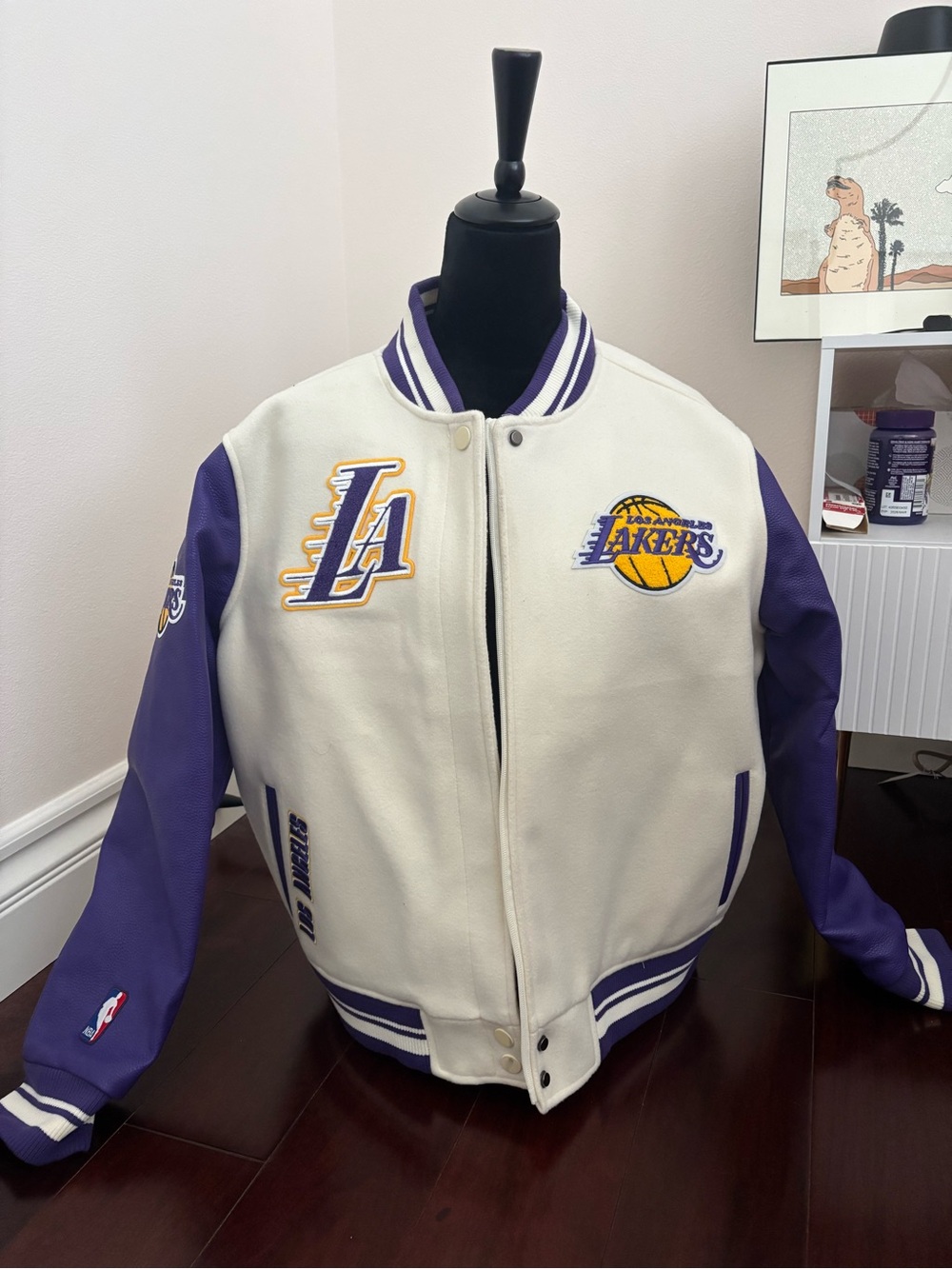 Vintage Inspired Lakers White & Purple Varsity Jacket